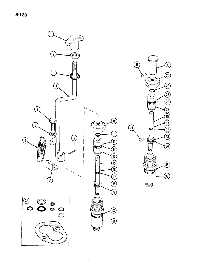 Схема запчастей Case IH 1194 - (8-180) - DUMP VALVE AND CONTROL, TRACTORS WITHOUT CAB, PRIOR TO P.I.N. 11039983 (08) - HYDRAULICS