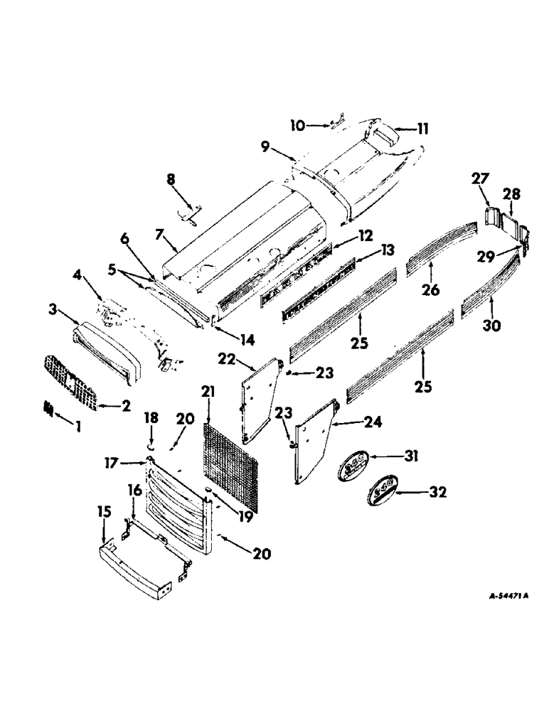 Схема запчастей Case IH 240 - (137) - CHASSIS, HOOD AND RADIATOR GRILLE, FARMALL AND INTERNATIONAL 240 TRACTORS (12) - CHASSIS