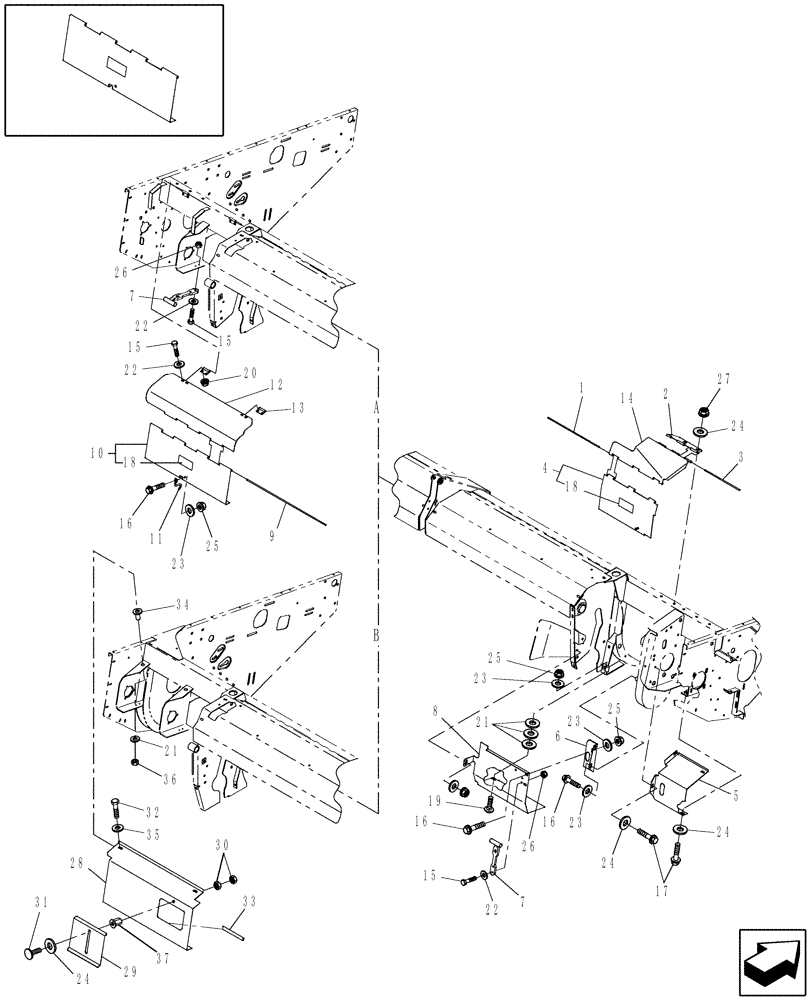 Схема запчастей Case IH HDX162 - (20.08.02[1]) - SHIELDING, REAR (90) - PLATFORM, CAB, BODYWORK AND DECALS