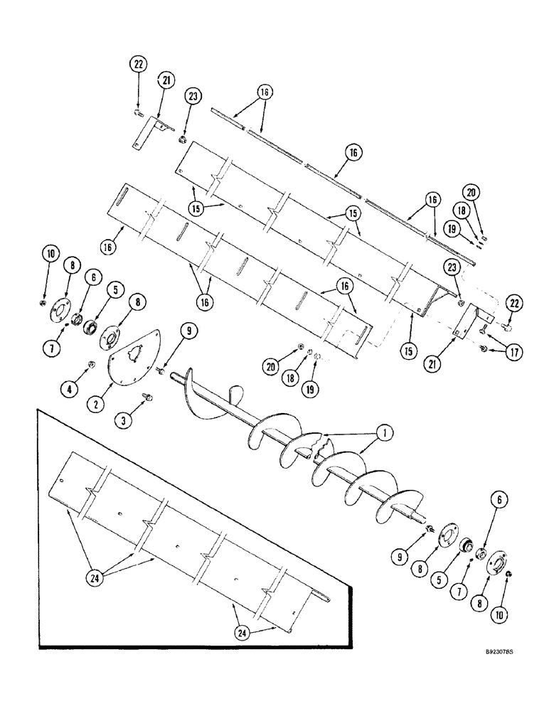 Схема запчастей Case IH 2144 - (9E-08) - GRAIN TANK, LOWER AUGERS (17) - GRAIN TANK & UNLOADER