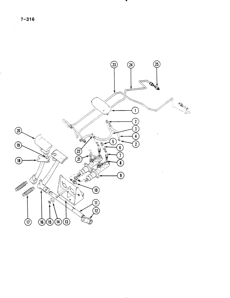 Схема запчастей Case IH 485 - (7-316) - BRAKE PEDALS, RESERVOIR AND PIPES (07) - BRAKES