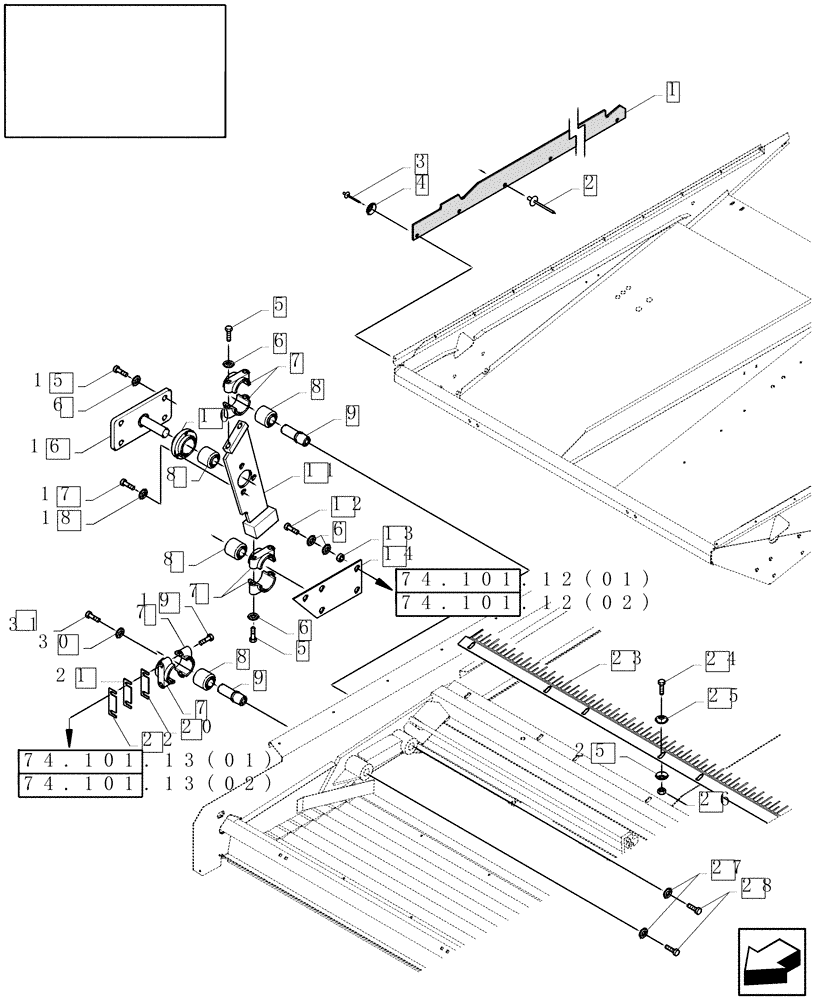 Схема запчастей Case IH 7010 - (74.101.16[01]) - UPPER SHOE DRIVE, R.H. - 7010/8010 (74) - CLEANING