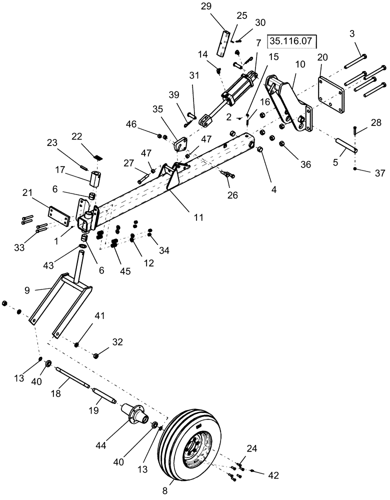 Схема запчастей Case IH 1230 - (35.100.07) - LIFT ASSIST WHEELS - 16 ROW MOUNTED STACKER (35) - HYDRAULIC SYSTEMS