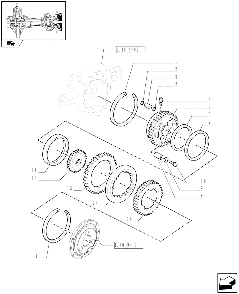 Схема запчастей Case IH PUMA 140 - (1.40. 9/14[01]) - (CL.3) SUSPENDED FRONT AXLE WITH HYDR. DIFF. LOCK, ST. SENSOR AND BRAKES - BRAKES (VAR.330427) (04) - FRONT AXLE & STEERING