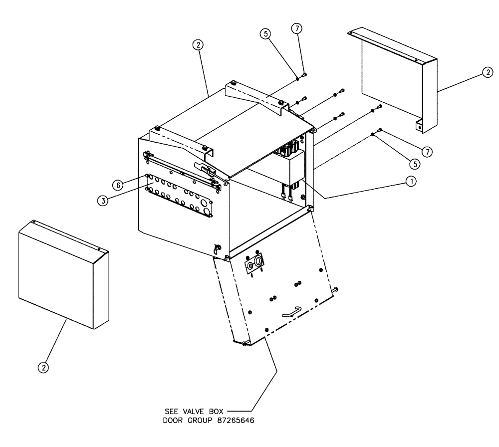 Схема запчастей Case IH FLX810 - (02-019) - VALVE BOX GROUP, DOUBLE BIN W/AUGER Bin Group