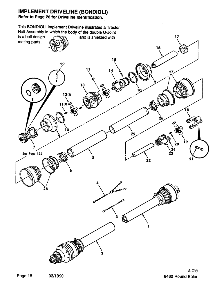 Схема запчастей Case IH 8460 - (018) - IMPLEMENT DRIVELINE, BONDIOLI, REFER TO PAGE 20 FOR DRIVELINE IDENTIFICATION Driveline