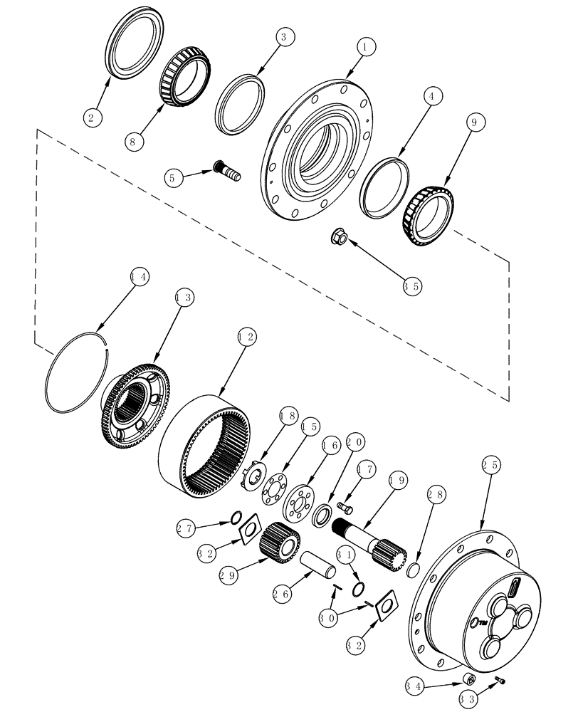 Схема запчастей Case IH MX200 - (05-16) - FRONT AXLE PLANETARIES AND HUB M.F.D., MX180, MX200 (05) - STEERING