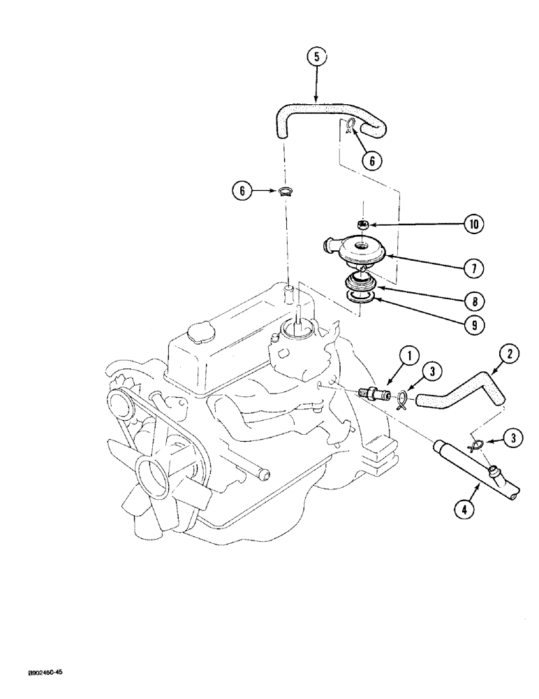 Схема запчастей Case IH 1825 - (2-54) - CRANKCASE VENTILATION, GASOLINE MODELS (02) - ENGINE