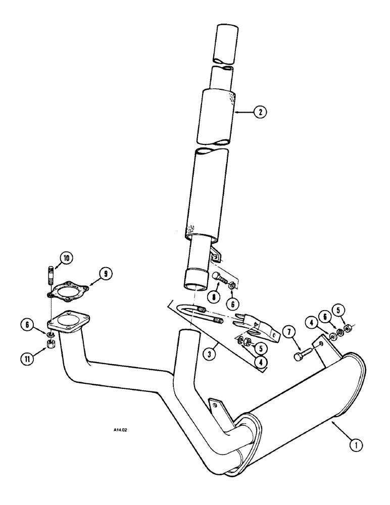 Схема запчастей Case IH 2150 - (2-18) - VERTICAL EXHAUST, 1530231C1 AND 1967895C1 MUFFLER (02) - ENGINE