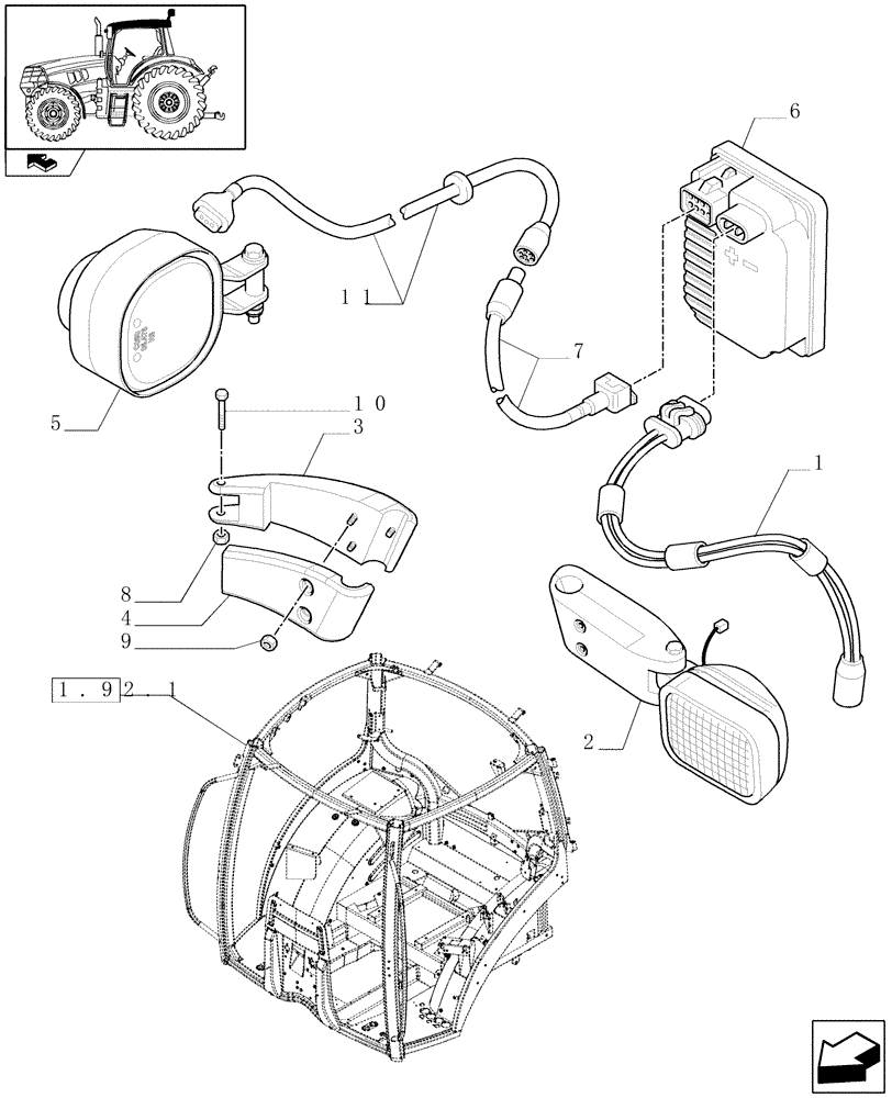 Схема запчастей Case IH PUMA 195 - (1.75.7/02 ) - (VAR.124) REAR WORK LIGHTS / XENON HID - CAB ROOF (06) - ELECTRICAL SYSTEMS