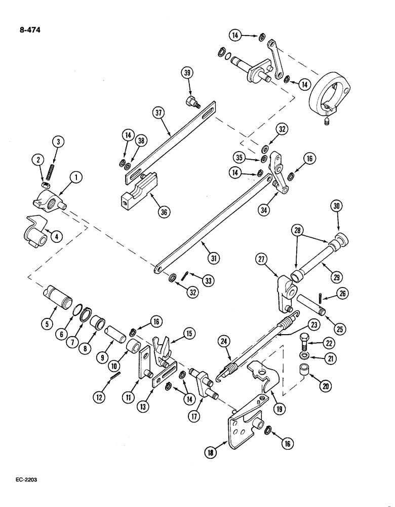 Схема запчастей Case IH 585 - (8-474) - DRAFT CONTROL LINKAGE IN REAR FRAME, TRACTOR WITHOUT CAB (08) - HYDRAULICS