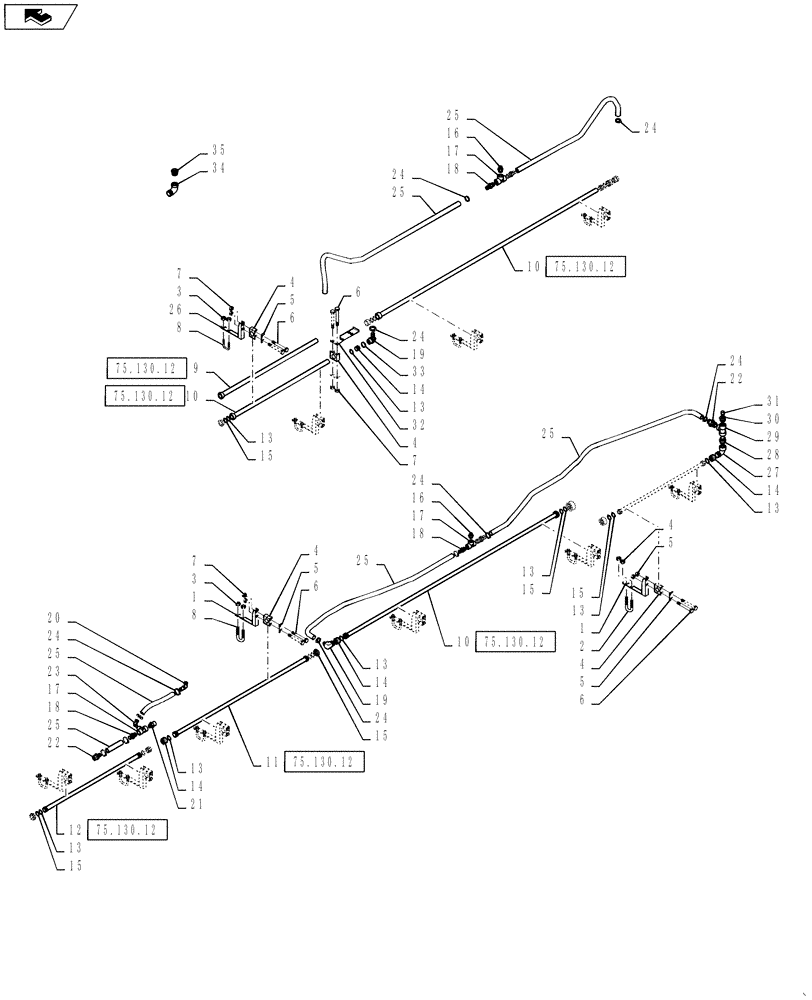 Схема запчастей Case IH 3230 - (75.130.35) - SPRAYBAR PLUMBING, TWS, 90 & 100, 6 SECTION, 20 (75) - SOIL PREPARATION