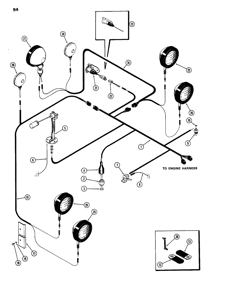 Схема запчастей Case IH 770 - (094) - ELECTRICAL EQUIPMENT AND WIRING, 267B DIESEL ENGINE, TRANSMISSION HARNESS, W/ CAB (04) - ELECTRICAL SYSTEMS