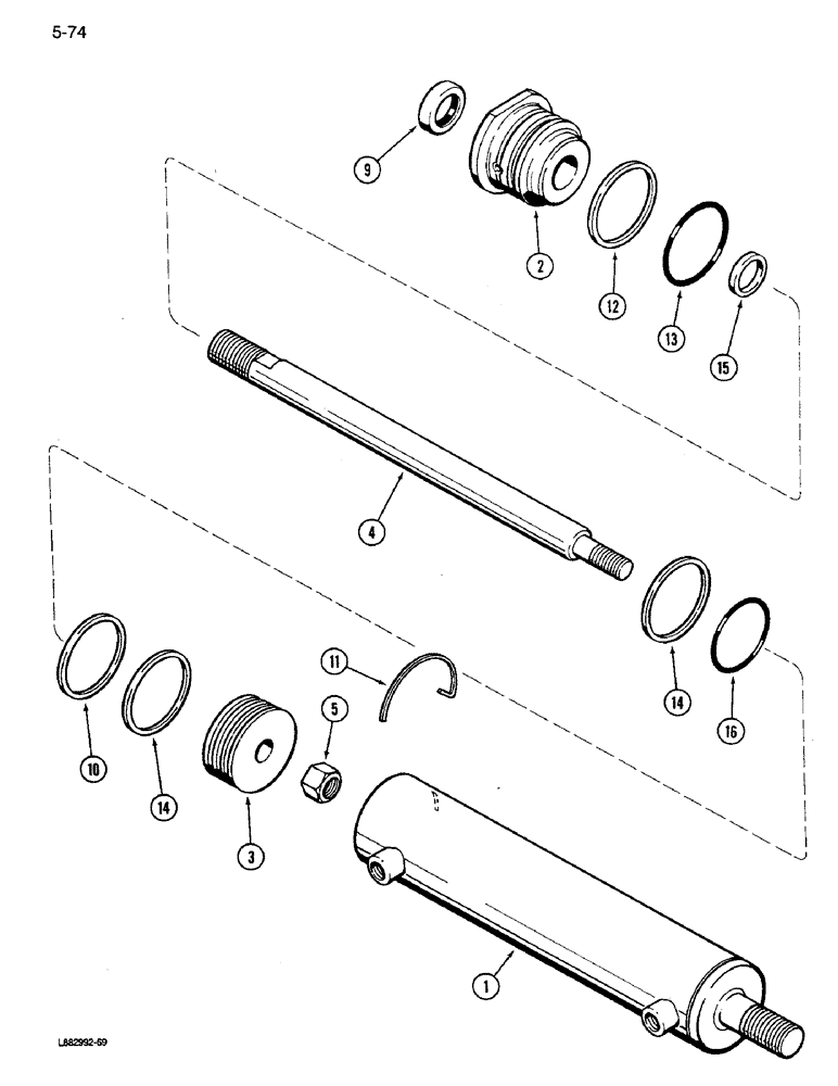 Схема запчастей Case IH 1640 - (5-74) - STEERING CYLINDER ASSEMBLY, POWER GUIDE AXLE, P.I.N. JJC0034001 AND AFTER (04) - STEERING