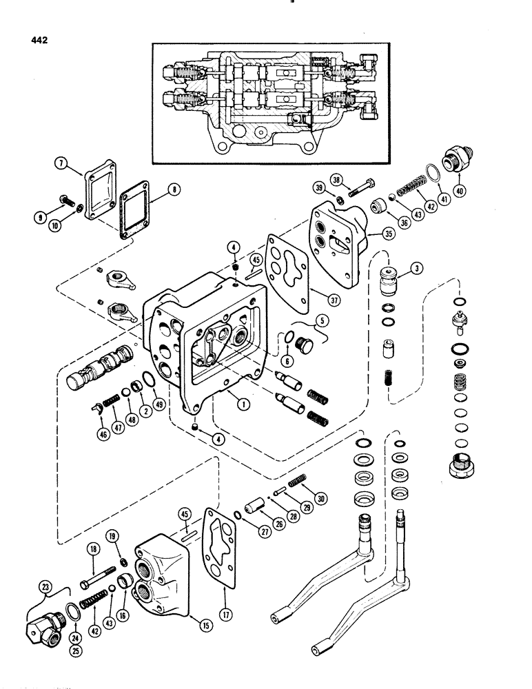 Схема запчастей Case IH 1070 - (0442) - A42248 AUXILIARY VALVE, USED PRIOR TO TRACTOR SERIAL NUMBER 8709725 (08) - HYDRAULICS