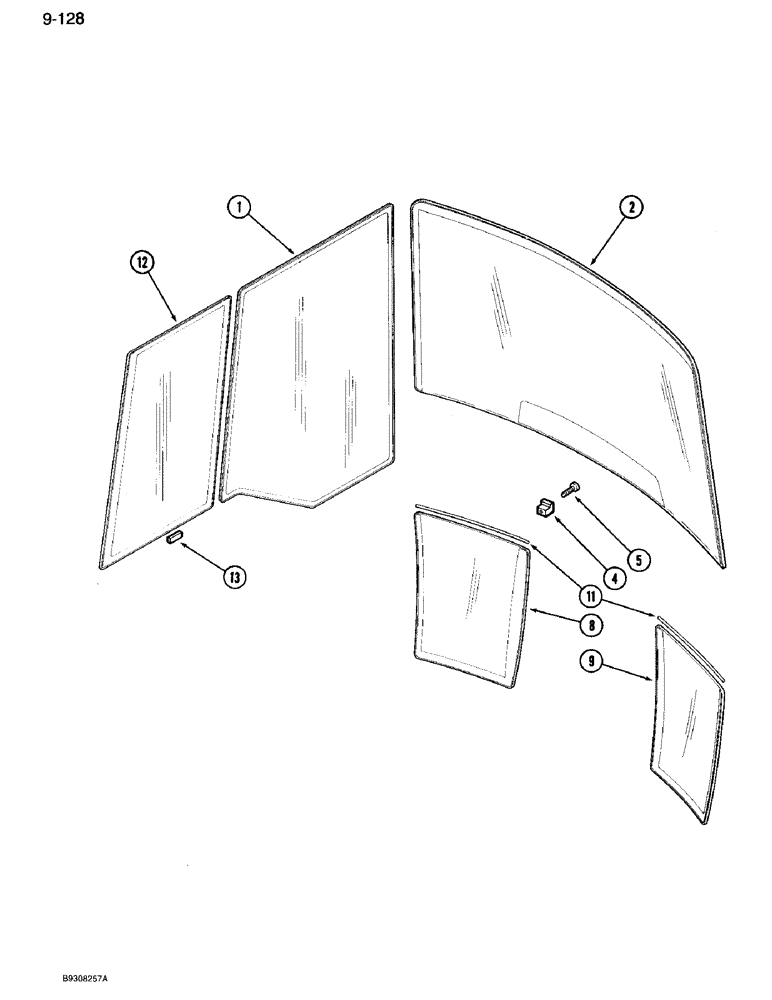 Схема запчастей Case IH 7120 - (9-128) - CAB, WINDSHIELD, DOOR AND LEFT REAR WINDOW (09) - CHASSIS/ATTACHMENTS