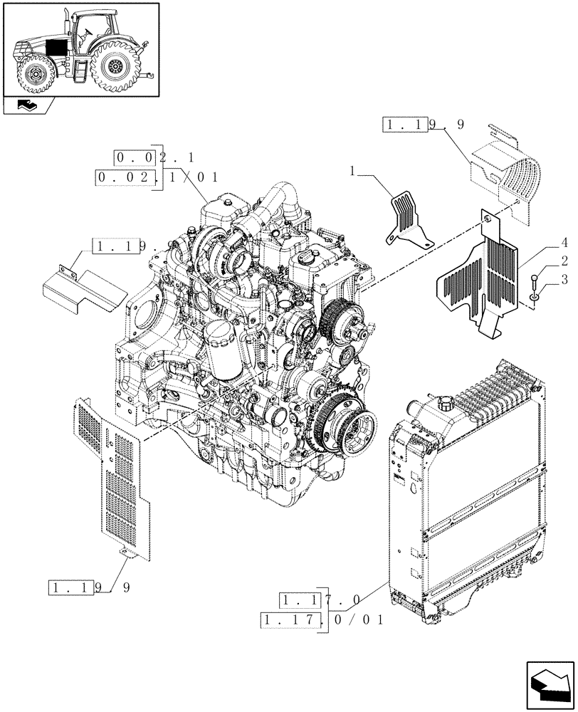 Схема запчастей Case IH PUMA 155 - (1.19.9/02) - PNEUMATIC TRAILER BRAKE - ENGINE GUARDS (VAR.332727-332737-332739) (02) - ENGINE EQUIPMENT