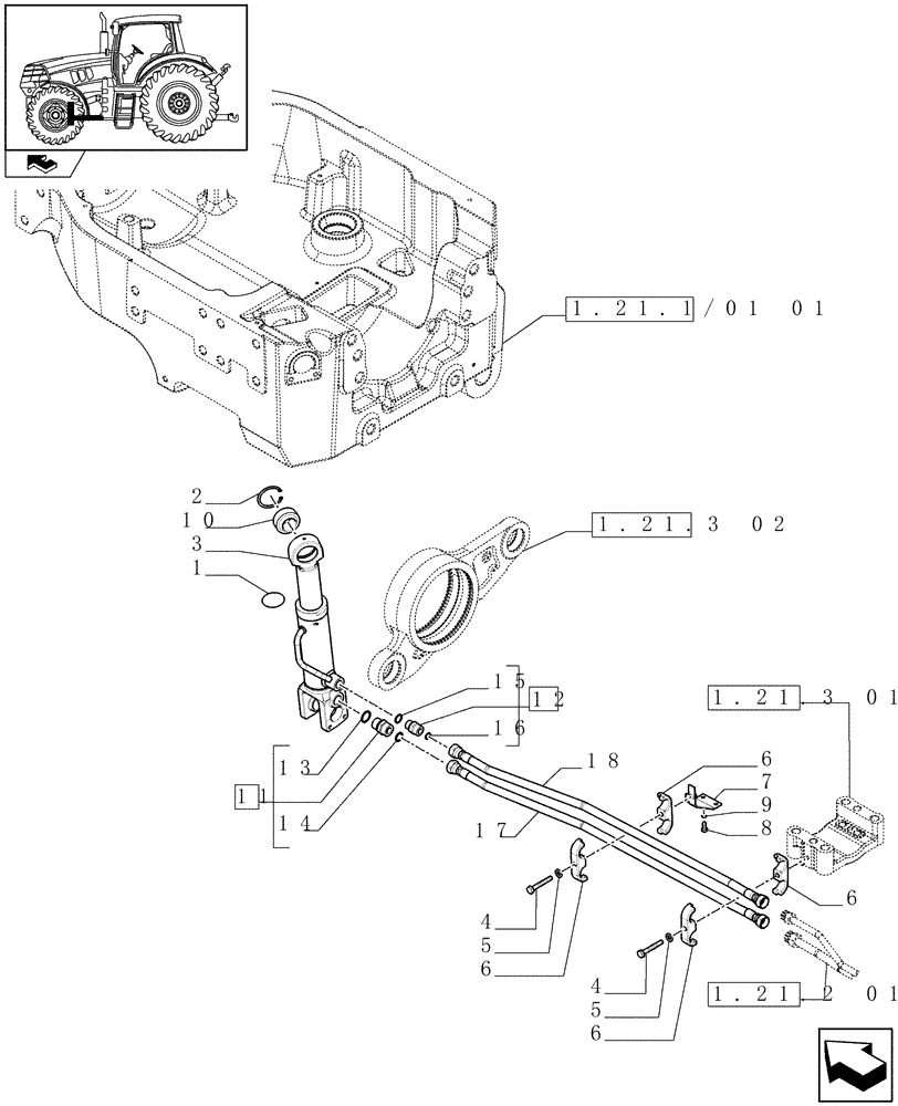 Схема запчастей Case IH PUMA 155 - (1.21.3[03]) - SUSPENSION CONTROL VALVE - CYLINDER AND PIPES (VAR.330429-330430-330414-330427) (03) - TRANSMISSION