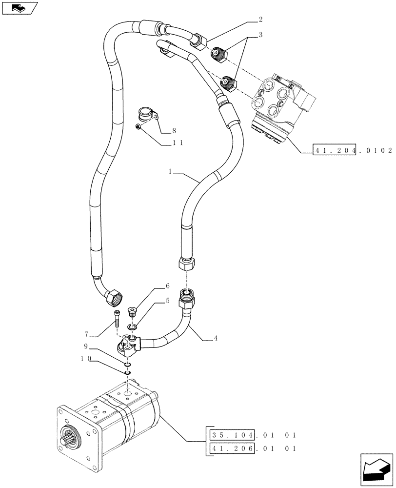 Схема запчастей Case IH FARMALL 65C - (41.200.01[01]) - POWER STEERING - DELIVERY AND RETURN PIPES FROM PUMP (41) - STEERING