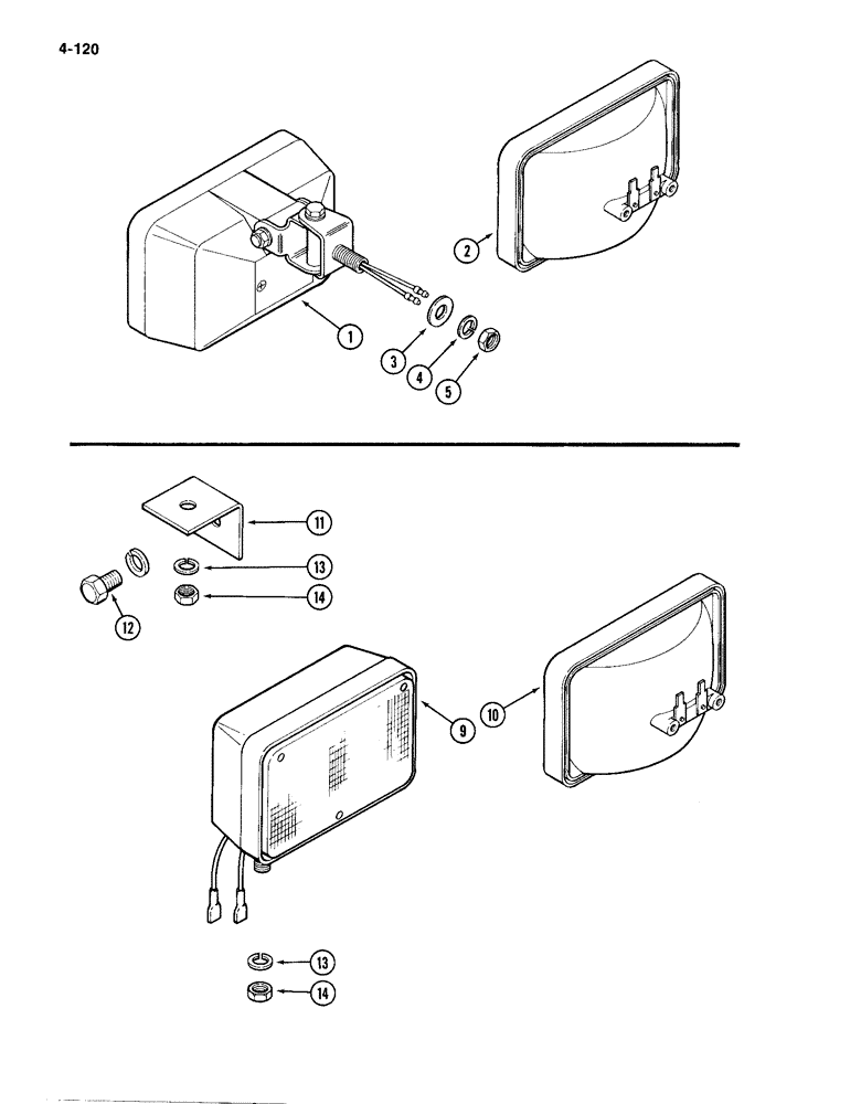 Схема запчастей Case IH 4994 - (4-120) - FLOOD LAMP ATTACHMENTS (04) - ELECTRICAL SYSTEMS