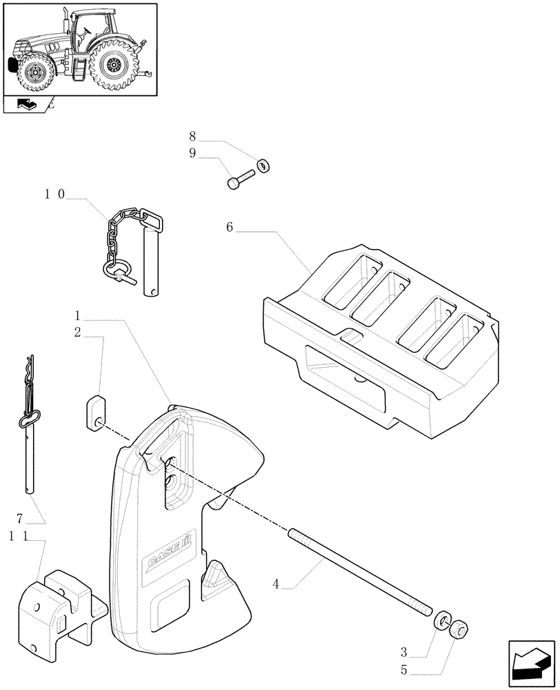 Схема запчастей Case IH PUMA 155 - (1.21.5) - FRONT WEIGHT CARRIER AND 6 WEIGHTS WITH PULL HOOK (VAR.330224) (03) - TRANSMISSION