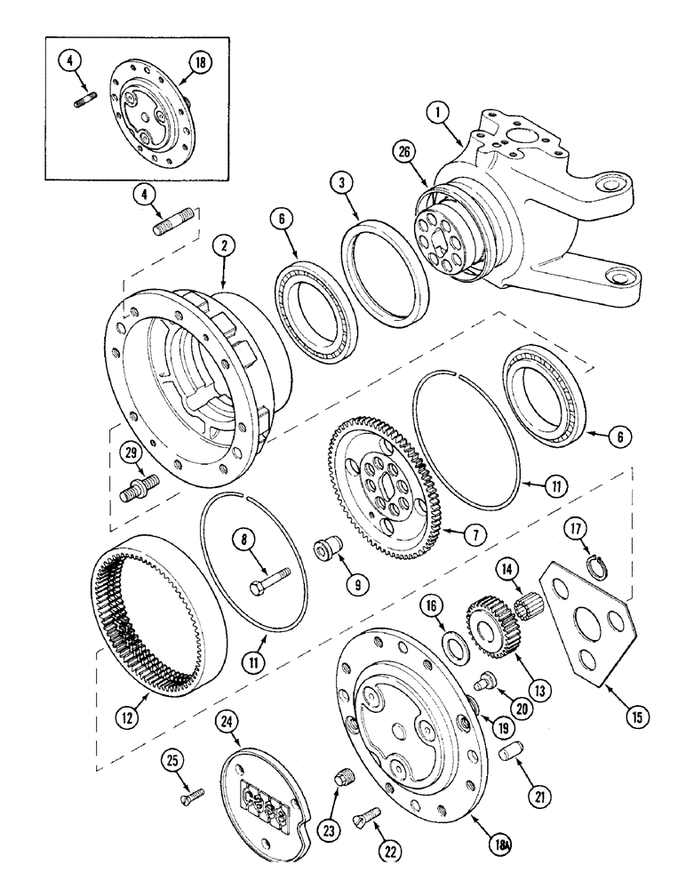 Схема запчастей Case IH 1394 - (5-170) - FRONT HUBS AND PLANETARIES, MFD TRACTORS, P.I.N. 11503001 AND AFTER (05) - STEERING