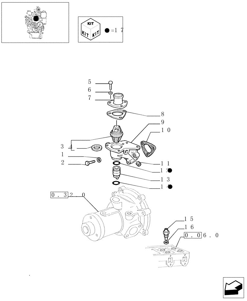 Схема запчастей Case IH JX85 - (0.32.6[02]) - THERMOSTAT AND RELATED PARTS (BEFORE S/N 13286) (01) - ENGINE