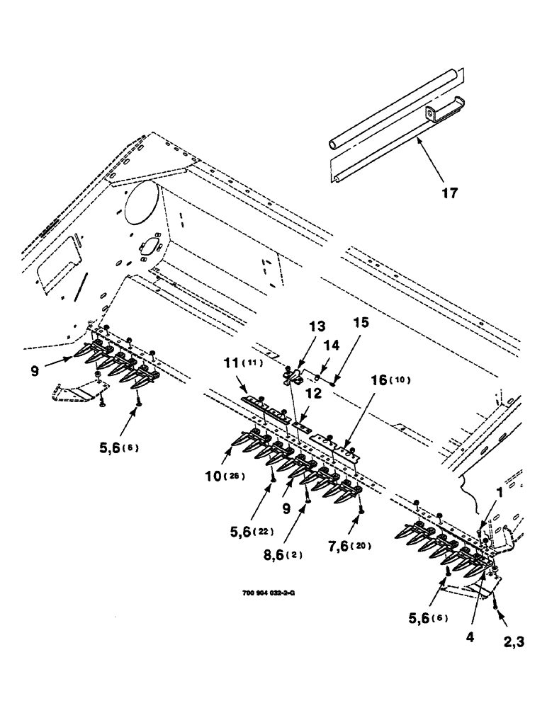 Схема запчастей Case IH 625 - (3-08) - HOLDDOWN AND GUARD ASSEMBLY, RANGE GUARD, 14 FOOT (58) - ATTACHMENTS/HEADERS