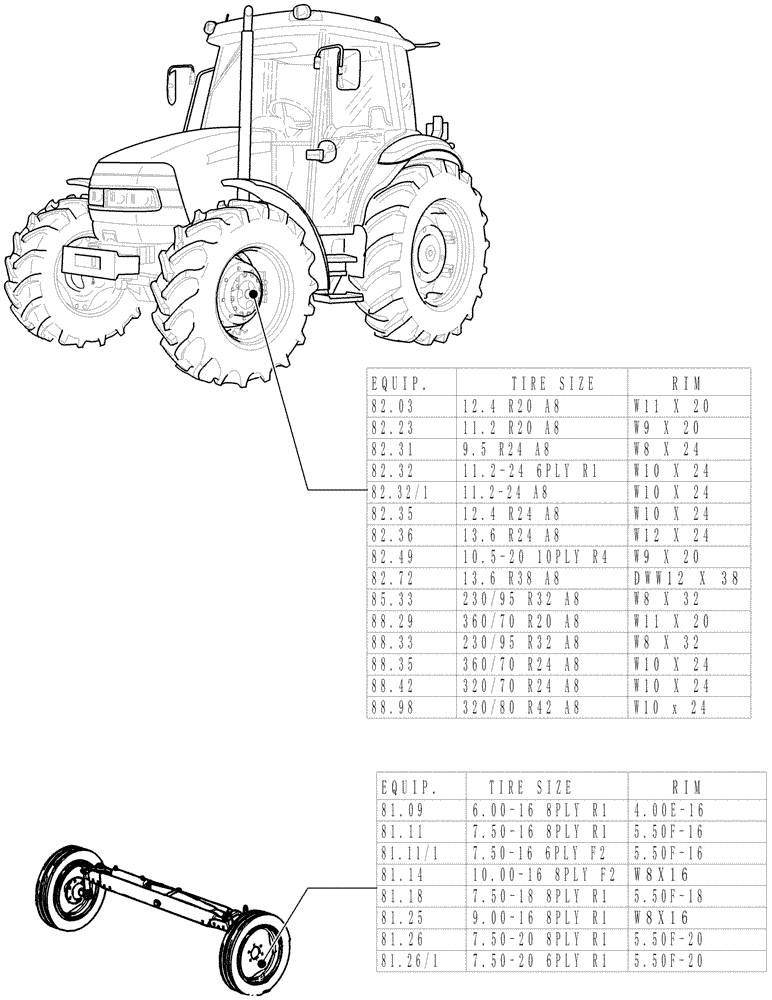 Схема запчастей Case IH JX95 - (80.00[01]) - SEC. 11 - TRACTION (11) - WHEELS/TRACKS