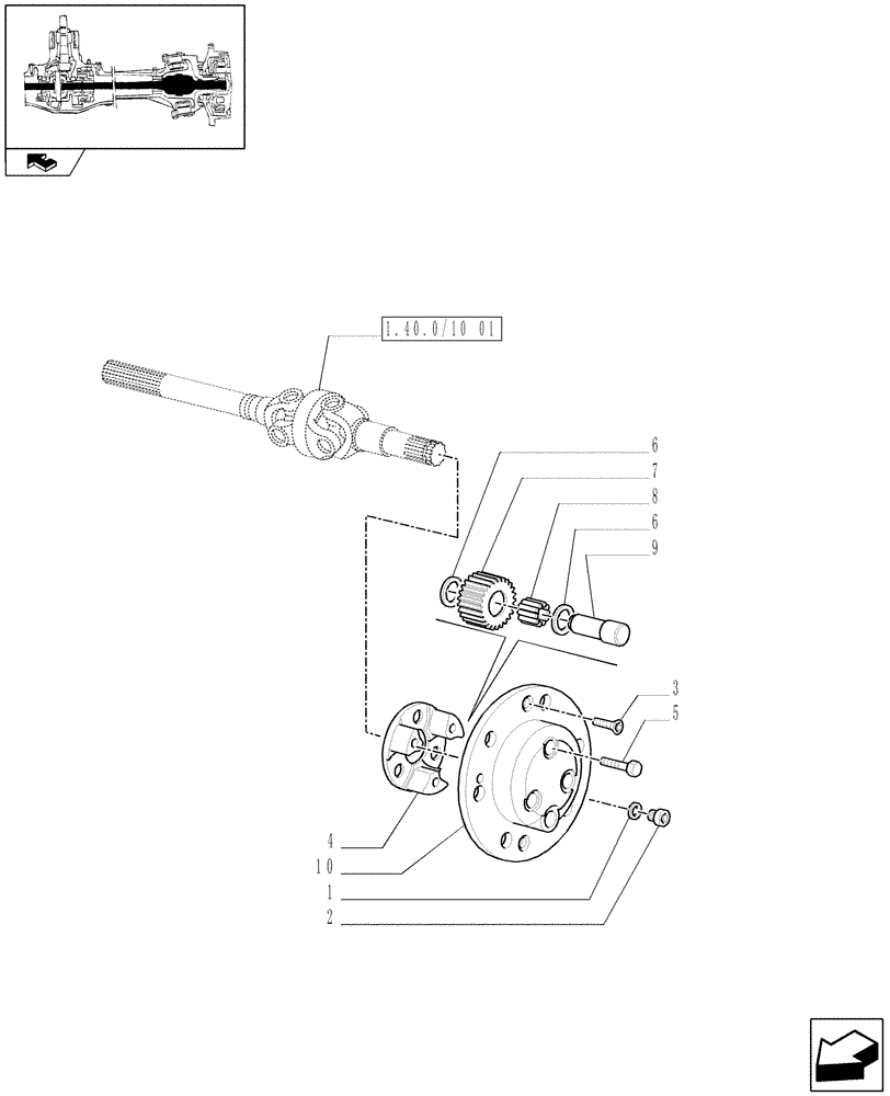 Схема запчастей Case IH FARMALL 105V - (1.40.0/10[02]) - STANDARD FRONT AXLE WITH ELECTROHYDR. DIFF. LOCK LESS FRONT BRAKES (40 KM/H) - AXLE-SHAFT ARTICUL. (04) - FRONT AXLE & STEERING