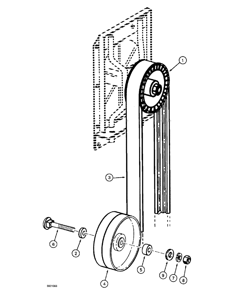 Схема запчастей Case IH 1800 - (9B-04) - FAN DRIVE, USED WITH 8 INCH DIAMETER IDLER PULLEY (15) - HANDLING SYSTEM