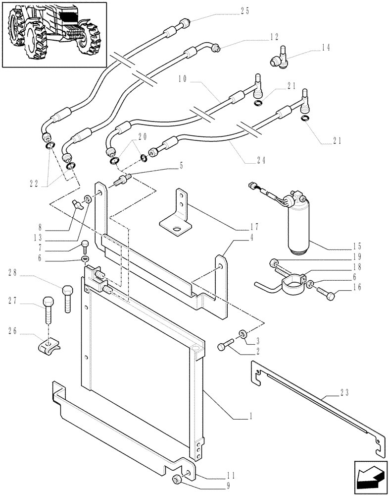 Схема запчастей Case IH JX90 - (0.88.0/03[01A]) - (VAR.641-958) AIR CONDITIONING UNIT - CONDENSER - D6847 (01) - ENGINE