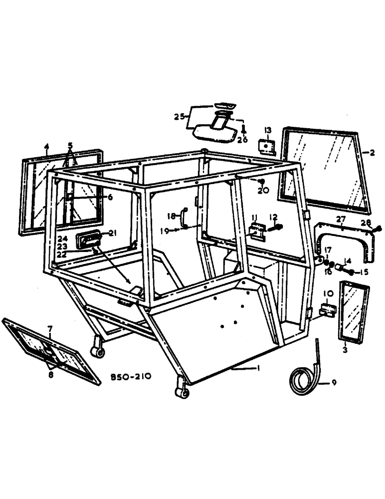 Схема запчастей Case IH 485 - (A08-3) - FRAME AND WINDOWS - SUPER DE-LUXE CAB (05) - SUPERSTRUCTURE