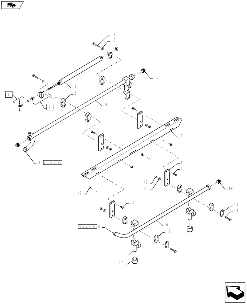 Схема запчастей Case IH 810 - (78.110.14.BG) - REAR SPRAYBAR GROUP, 60, 2.5", RH (78) - SPRAYING