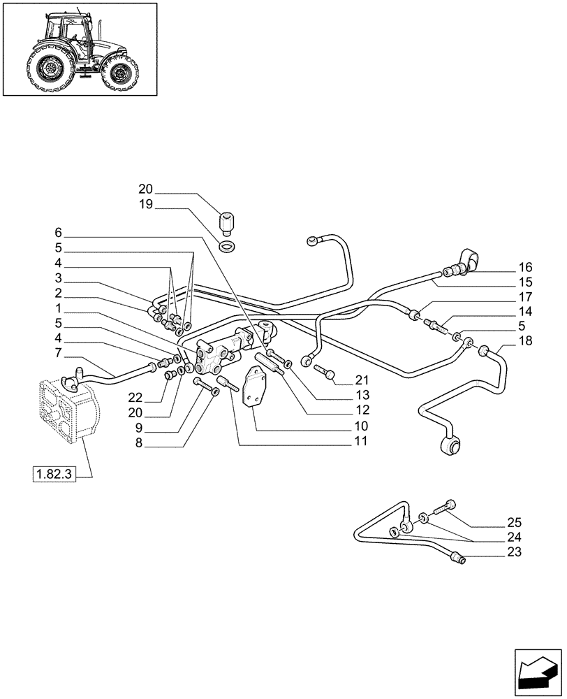 Схема запчастей Case IH JX95 - (1.82.713) - (VAR.001-002-152-153-413) TRAILER BRAKE VALVE (FRANCE) (07) - HYDRAULIC SYSTEM