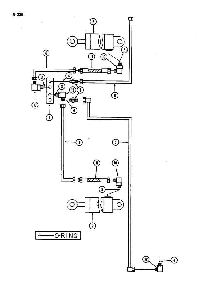 Схема запчастей Case IH 782 - (8-228) - DRUM CONTROL VALVE, CYLINDERS AND CONNECTIONS, LOW DRUM P.I.N. 507 -681 HIGH DRUM P.I.N. 507-2124 (07) - HYDRAULICS