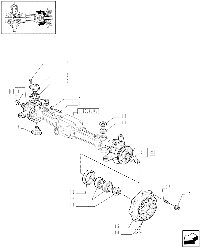 Схема запчастей Case IH MAXXUM 140 - (1.40. 1/02) - 4WD (CL.3) FRONT AXLE DOG CLUTCH - STEERING AXLES AND HUBS (STANDARD) (04) - FRONT AXLE & STEERING