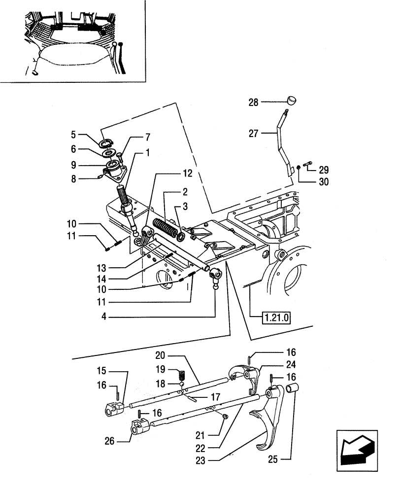 Схема запчастей Case IH JX80 - (1.32.2[02]) - CENTRAL REDUCER CONTROLS - RELEVANT PARTS (03) - TRANSMISSION