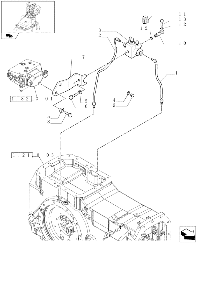 Схема запчастей Case IH MAXXUM 130 - (1.82.715) - BRAKING SYSTEM LOGIC VALVE - VALVE PIPES (VAR.330720) (07) - HYDRAULIC SYSTEM