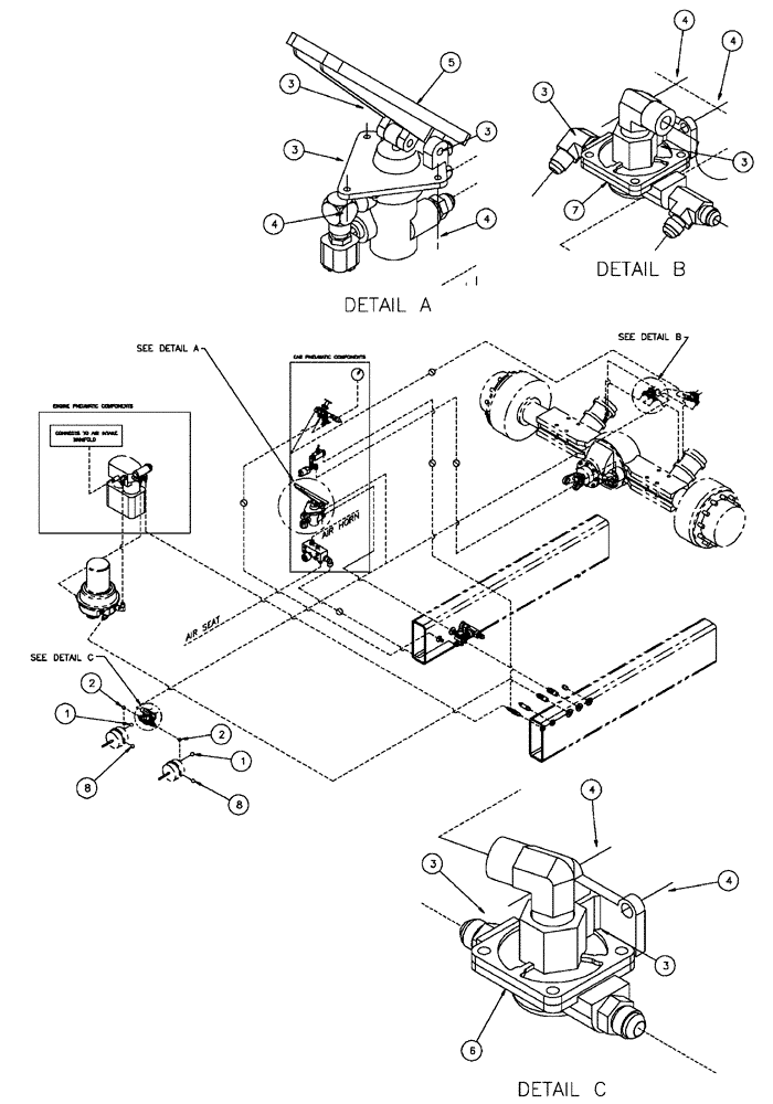 Схема запчастей Case IH FLX4375 - (07-002) - SERVICE BRAKE GROUP Pneumatics