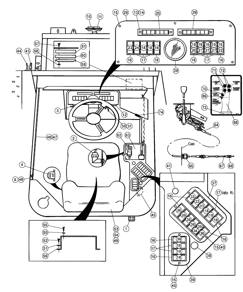 Схема запчастей Case IH PATRIOT 150 - (01-001) - CONTROLS, SWITCHES, ELECTRICAL Cab Interior