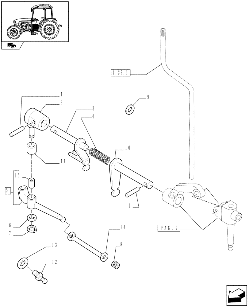 Схема запчастей Case IH FARMALL 95C - (1.29.1/02[01]) - INTERLOCK FOR MECHANICAL TRANSMISSION - NA - BRACKET AND TIE-ROD (VAR.332111) (03) - TRANSMISSION