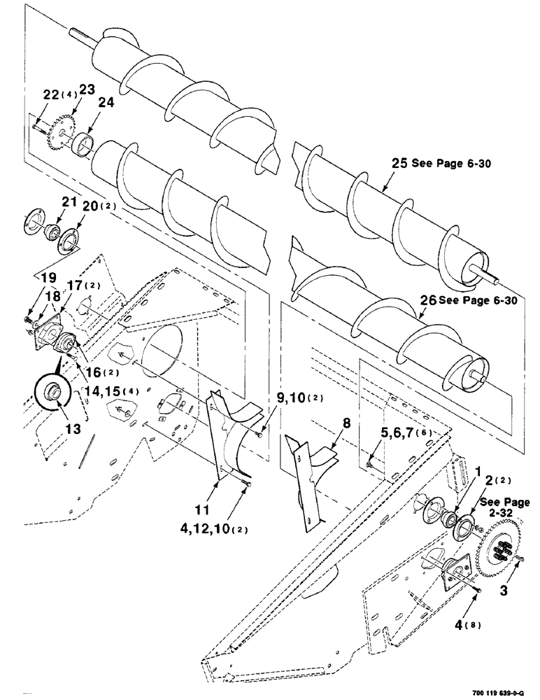 Схема запчастей Case IH 8840 - (6-26) - AUGER MOUNTING ASSEMBLY (14 FOOT) (58) - ATTACHMENTS/HEADERS