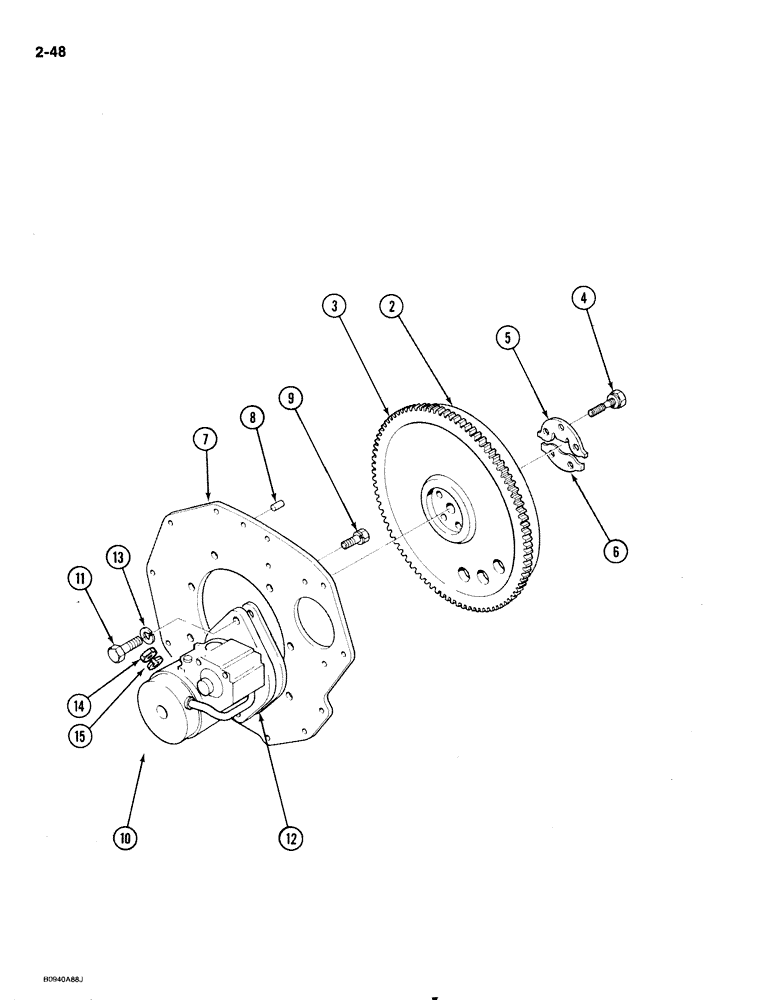 Схема запчастей Case IH 1818 - (2-048) - FLYWHEEL AND STARTER MOTOR, DIESEL MODELS (02) - ENGINE