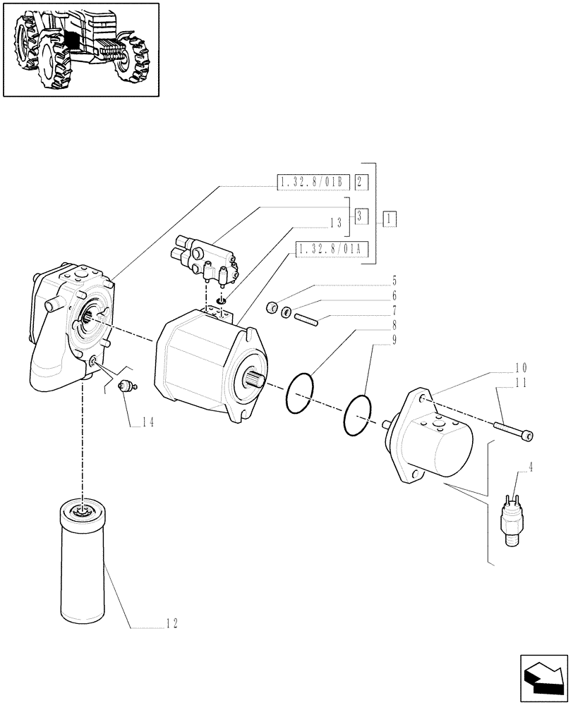 Схема запчастей Case IH MXU110 - (1.32.8/03[03]) - (VAR.350) CCLS FOR TRANSMISSION 16X16 - PUMPS FOR HYDRAULIC SYSTEM AND LIFT (03) - TRANSMISSION