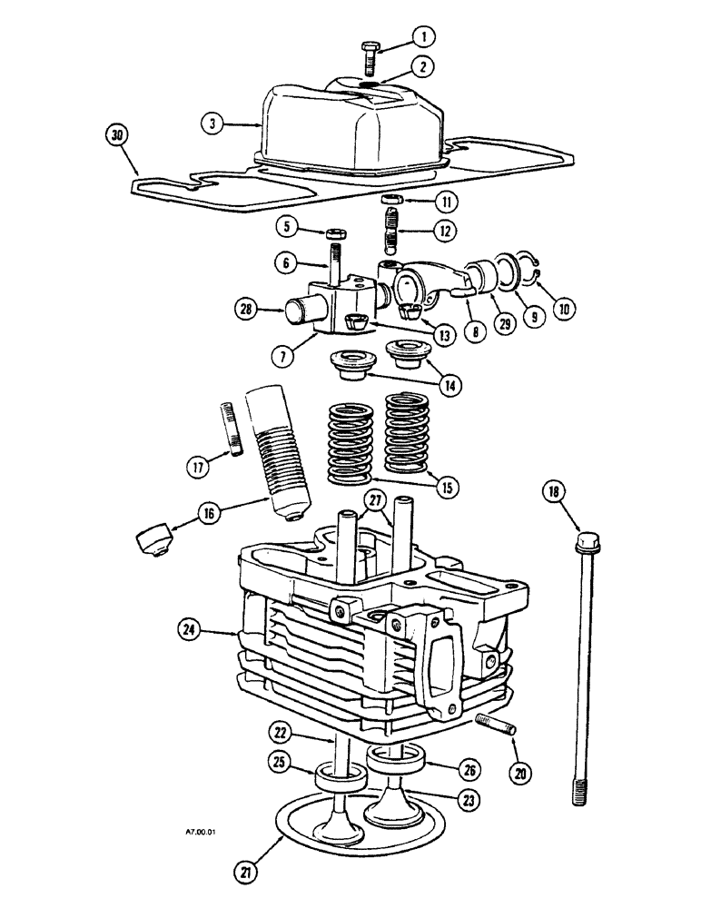 Схема запчастей Case IH 2120 - (2-48[A]) - CYLINDER HEAD, VALVES AND STUDS, 2120, 2130 (02) - ENGINE