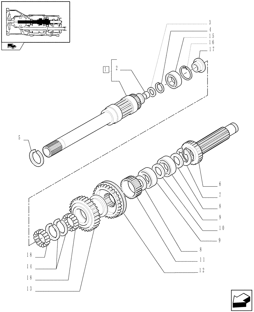 Схема запчастей Case IH FARMALL 90 - (1.28.1/03[01]) - 12X12 TRANSMISSION WITH SYNCHRO SHUTTLE - SHAFTS AND GEARS (STD, 743552-331251-331321-743905) (03) - TRANSMISSION