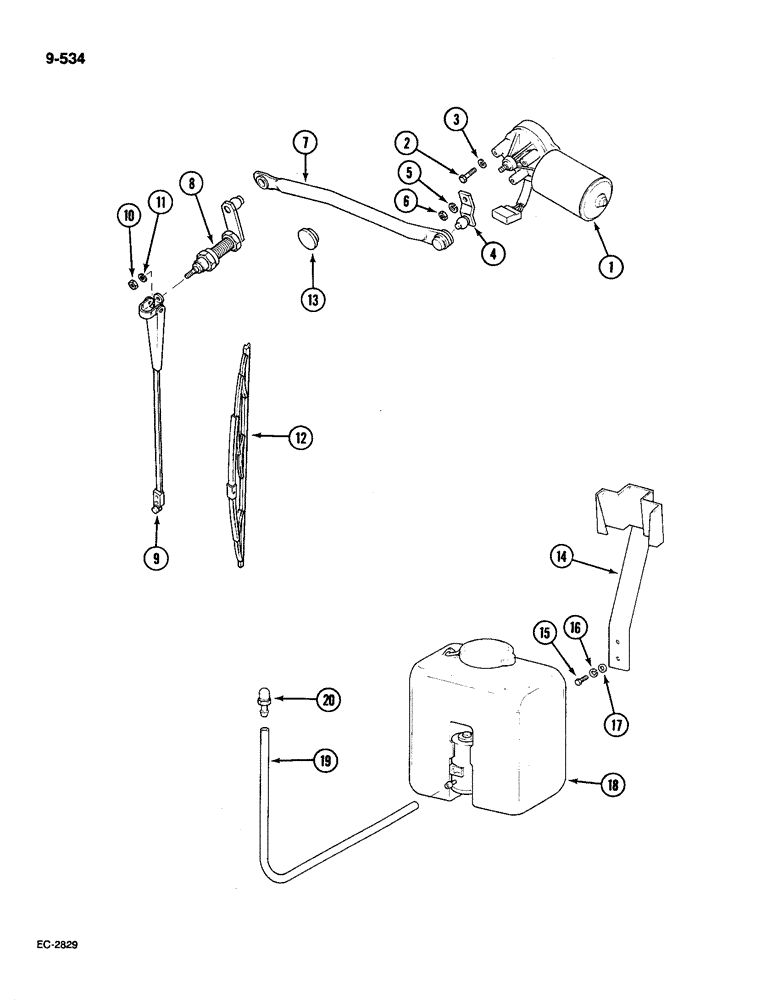 Схема запчастей Case IH 585 - (9-534) - CAB, FRONT WINDSCREEN WASHER AND WIPER (09) - CHASSIS/ATTACHMENTS