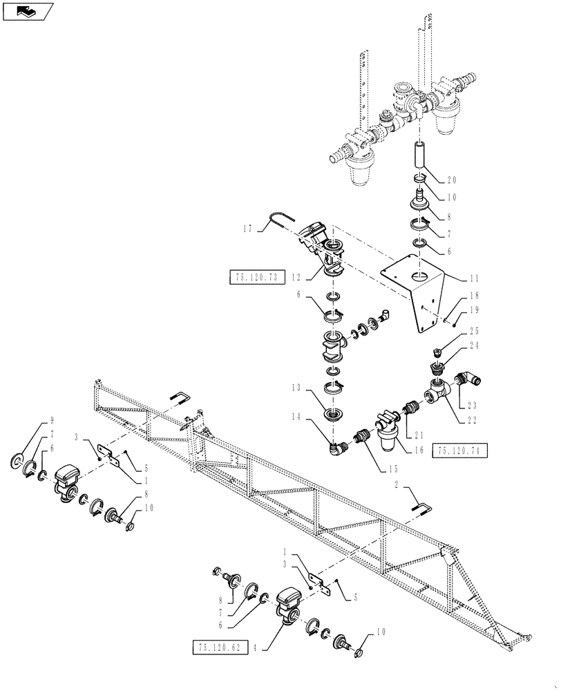 Схема запчастей Case IH 3230 - (75.120.61[02]) - BOOM PLUMBING, 5 SECTION, SN YBT031115 AND AFTER (75) - SOIL PREPARATION