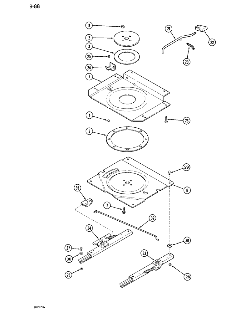 Схема запчастей Case IH 7110 - (9-088) - AIR SUSPENSION SEAT, SWIVEL AND SLIDES, P.I.N. JJA00228200 AND AFTER (09) - CHASSIS/ATTACHMENTS